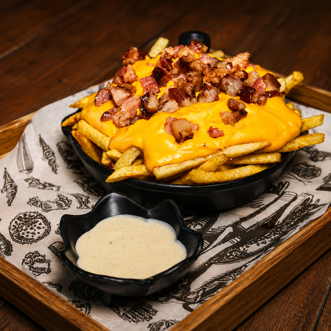 Batata Frita com Cheddar e Bacon