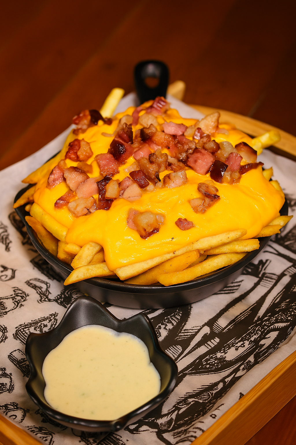 Batata frita com cheddar e bacon